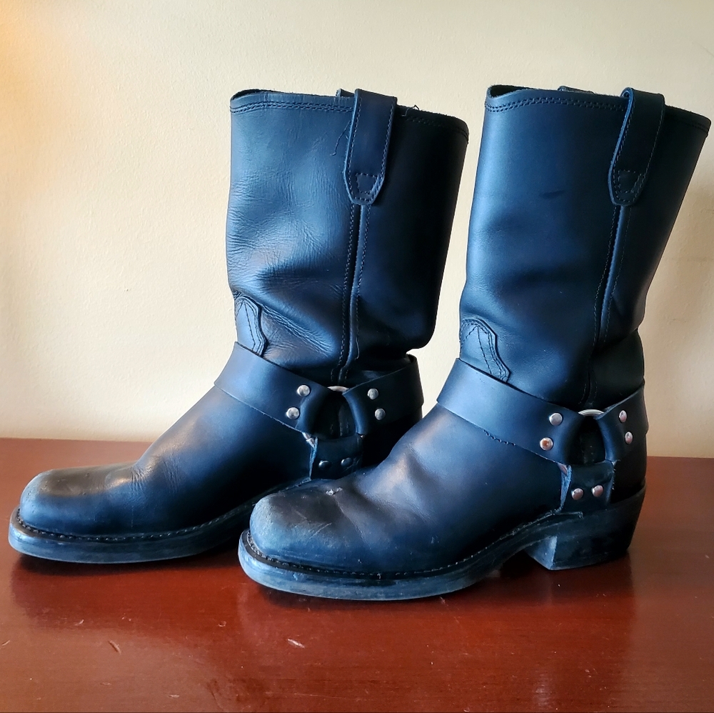 Black Leather Women's Harness Boots